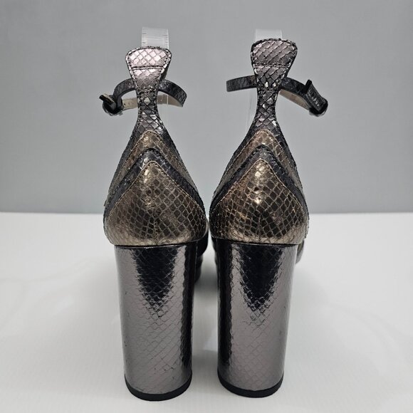 AllSaints Tia Platform Heel Sandal Womens 10 Metallic Bronze Gold Gray Embossed - Picture 11 of 16